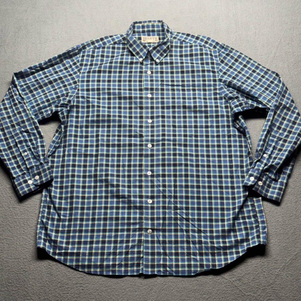 Duluth Trading Co Mens XL Tall Plaid Button Down Shirt Long Sleeve Blue Cotton